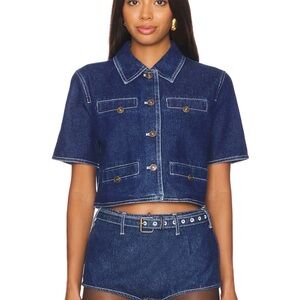 Lioness Halston Blue Denim Top size M NWT